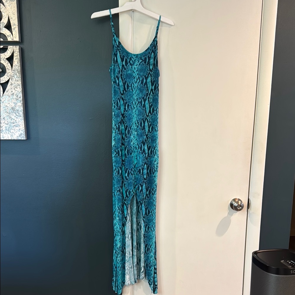 Blue Snake Print Maxi Dress